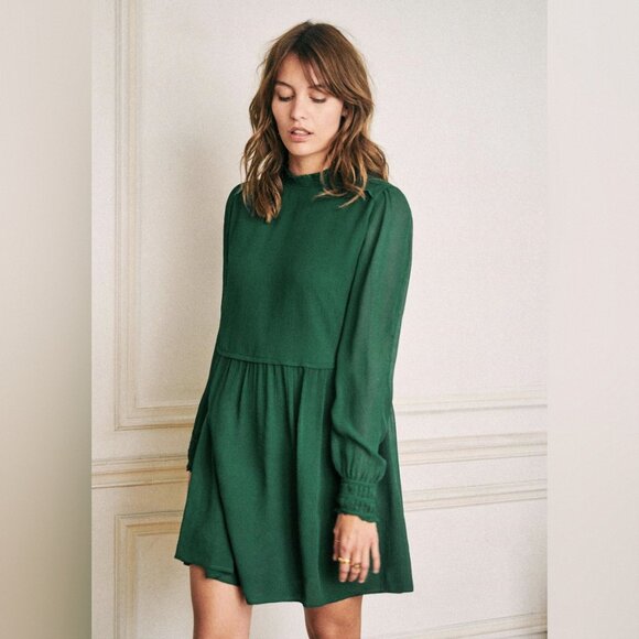 ✨ US2 Sézane Odile Green Mini Silk Dress - Worn Once (EU 34) - Picture 1 of 15